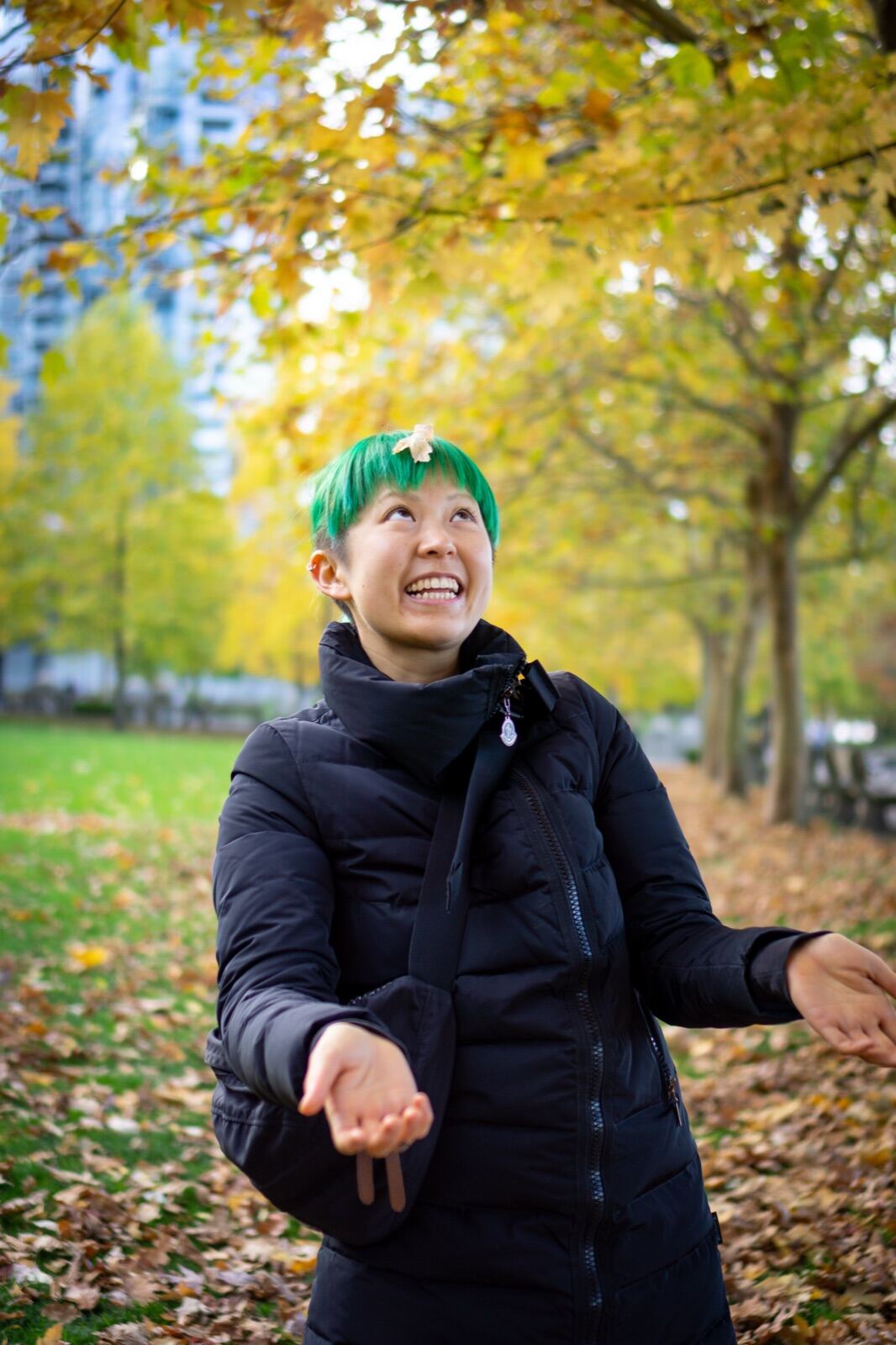 Autumn portrait among fallen leaves
