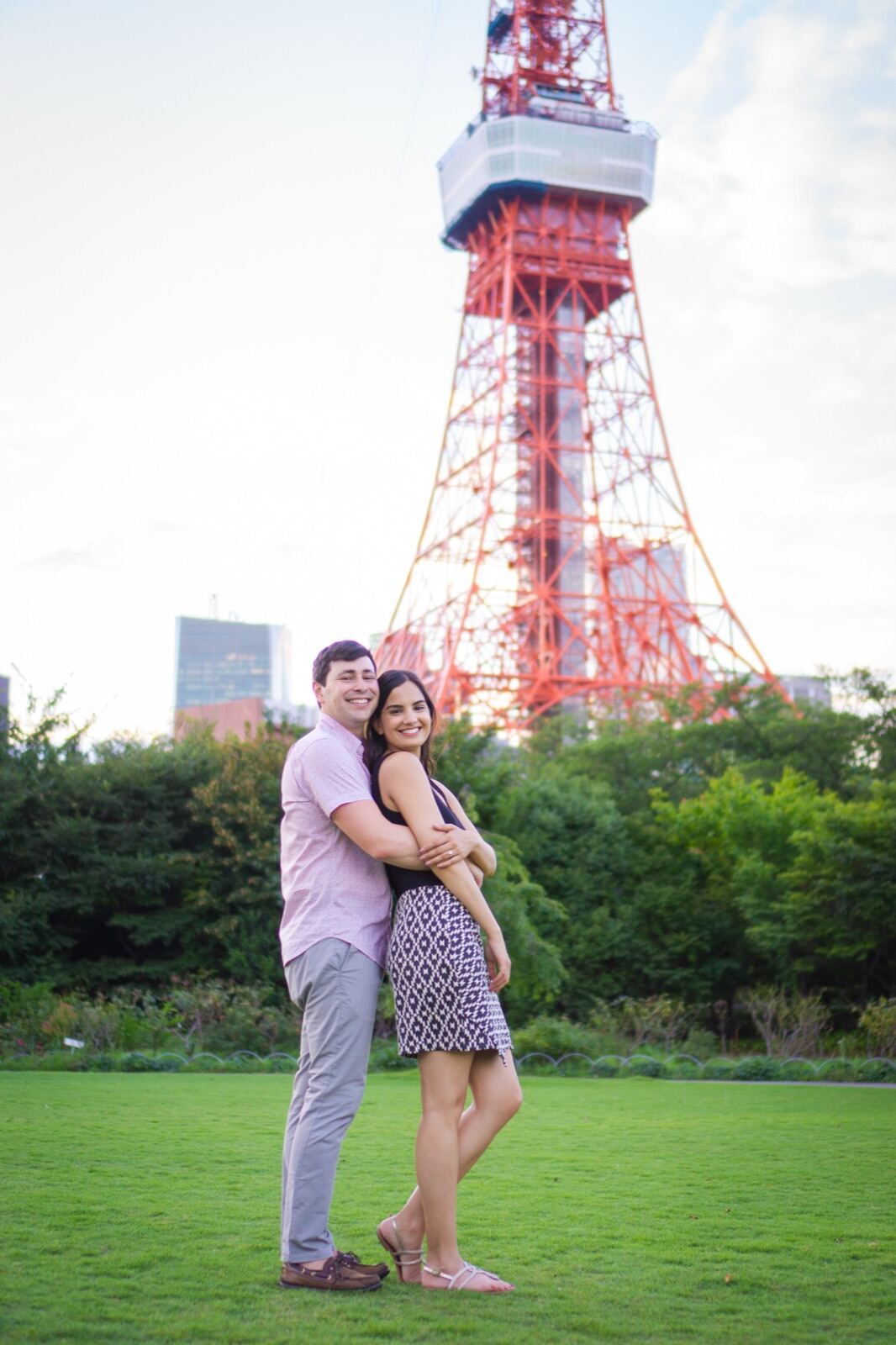 Couple portrait beneath Tokyo Tower
