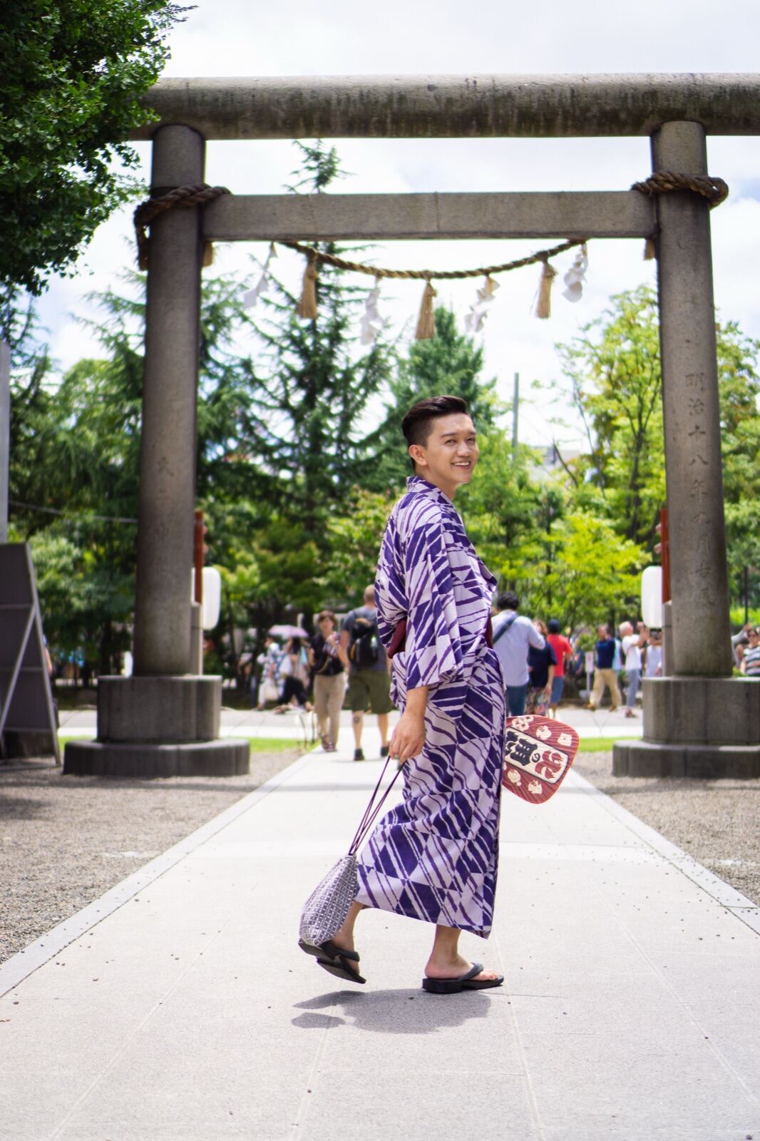 Yukata portrait at a shrine torii gate